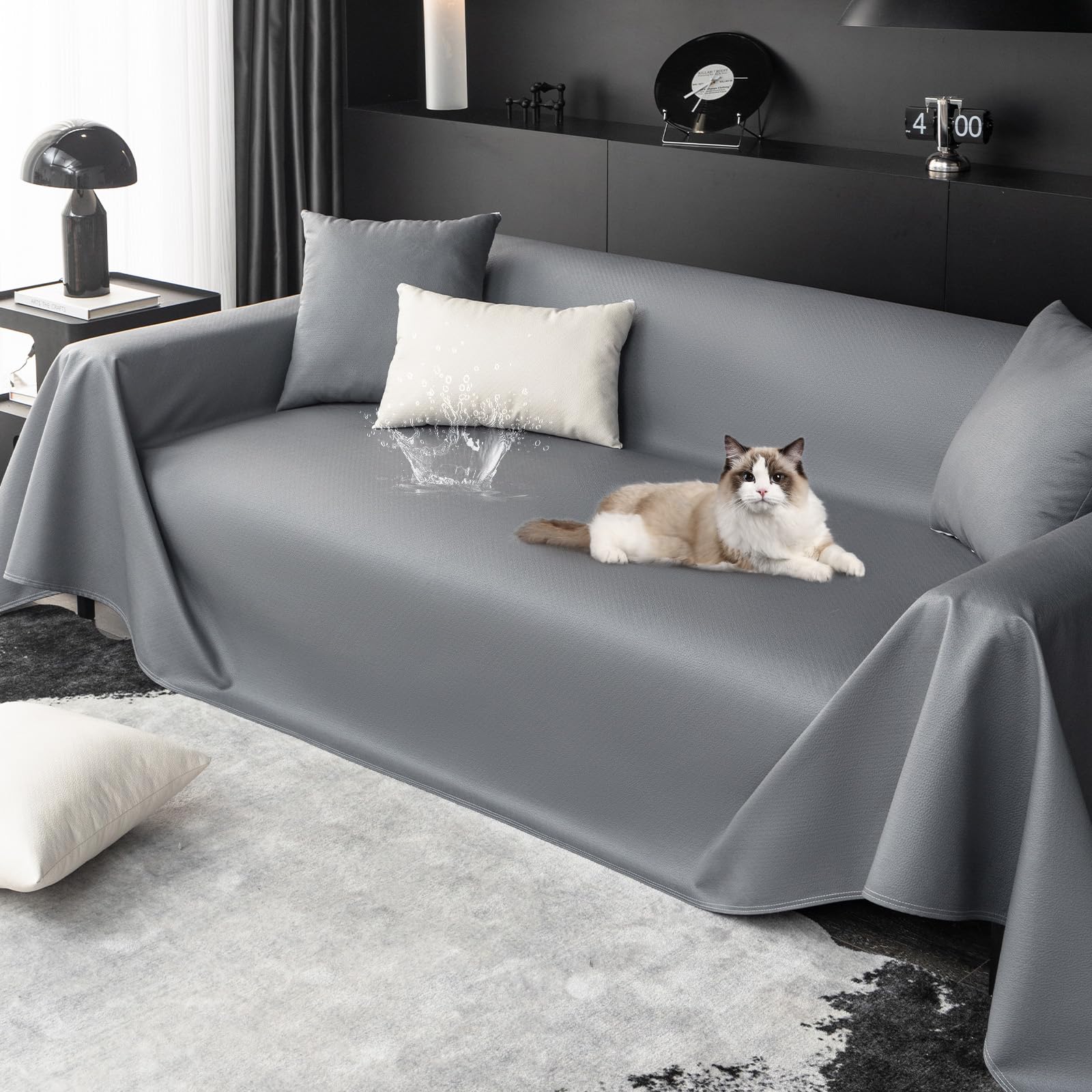 Photo 1 of 100% Waterproof Couch Covers for Pets 81"x118" Extra Wide Non-Slip Water Resistant Sofa Cover Outdoor Leakproof Couch Furniture Protector for 3-4 Cushion Sectional Couch Washable (Dark Grey)