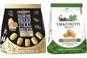 I Macoritti Italian Breadsticks Variety Pack – Parmigiano Reggiano & Rosemary with Capers | Dip & Bread Sticks Snacks - Authentic Italian bread Snack, Zero Sugar, Oven-Baked, Non-GMO, Preserve Free, Made in Italy – Pack of 2