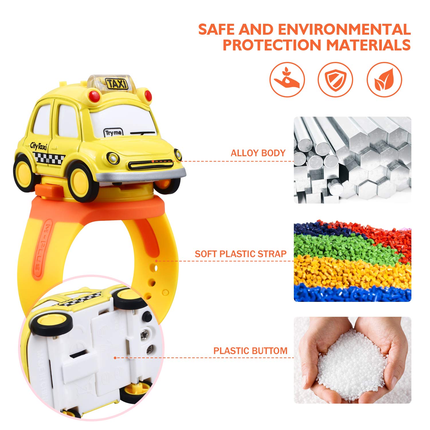 Peradix Kids Car Watch Toys, Multi-Function Watch and LED Lighting and Sound Effects Car 2 in 1 for Boys Girls Children Xmas Gift(Yellow)