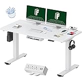 FLEXISPOT EN2 Whole-Piece Standing Desk with Clamp Power Strip, 55 x 28 Electric Stand Up Height Adjustable Desk with Cable M