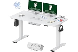 FLEXISPOT EN2 Whole-Piece Standing Desk with Clamp Power Strip, 55 x 28 Electric Stand Up Height Adjustable Desk with Cable Management (White Frame + 55" White Top,2 Packages)