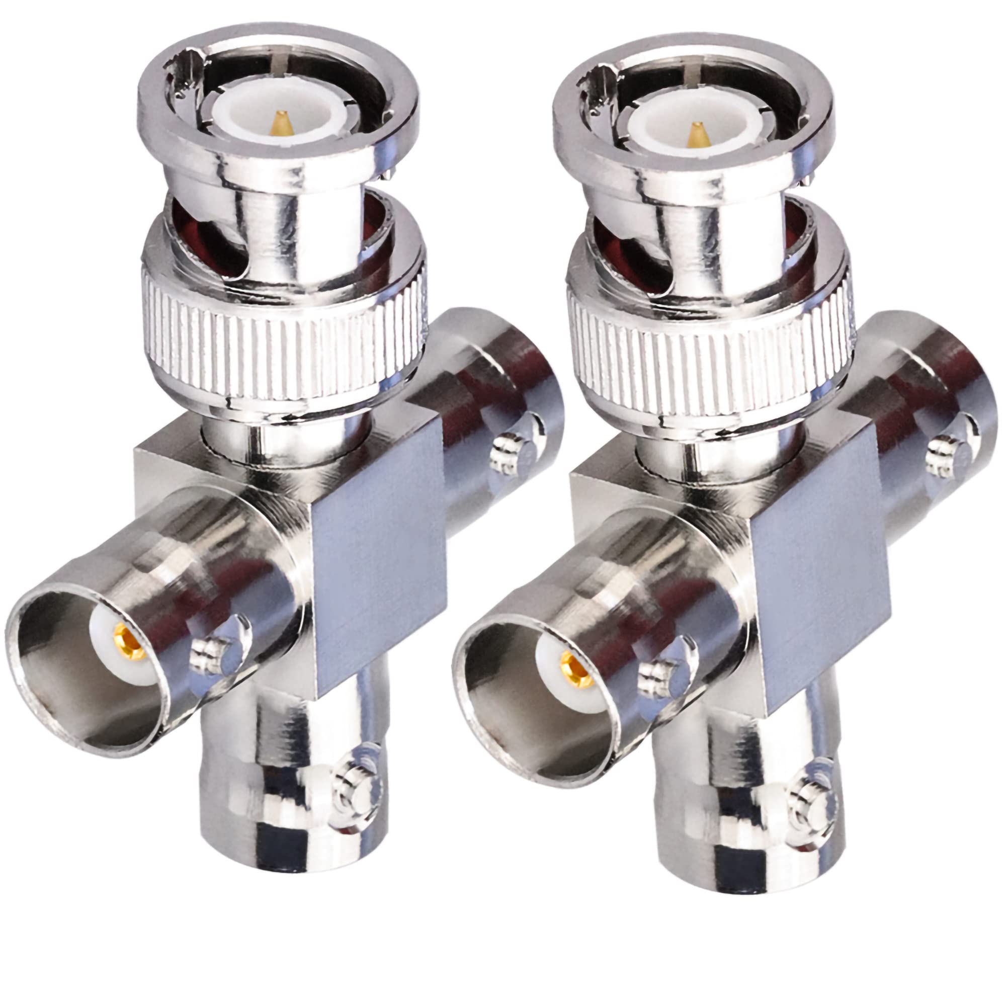 TUOLNK 2pcs BNC Male to 3 Female Jack T Type RF Coaxial Connector 4 Way Splitter Coax Adapter for Broadcast/Extension Cable BNC Tee Connectors T-Shaped — image 1