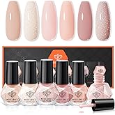 modelones Nail Polish Set, 6 Colors Bubble Bath Nude Glitter Nail Polish | Quick Dry, No UV Lamp Needed, Air Dry Sheer Pink Glitter Polish Kit, Gentle Formula, Ideal Gift for Any Occasion