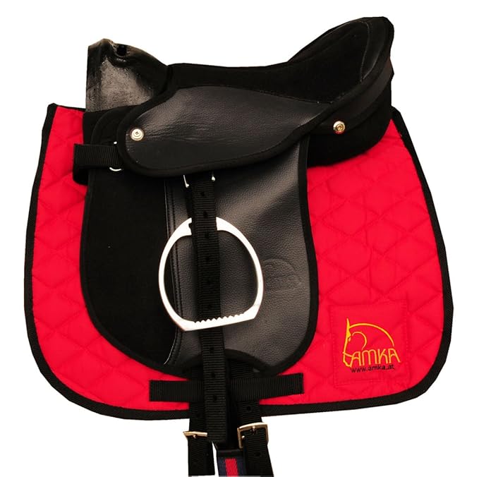 Pony Reitkissen Sattelset komplett mit Zubehör auch für Holzpferde schwarz, 10'