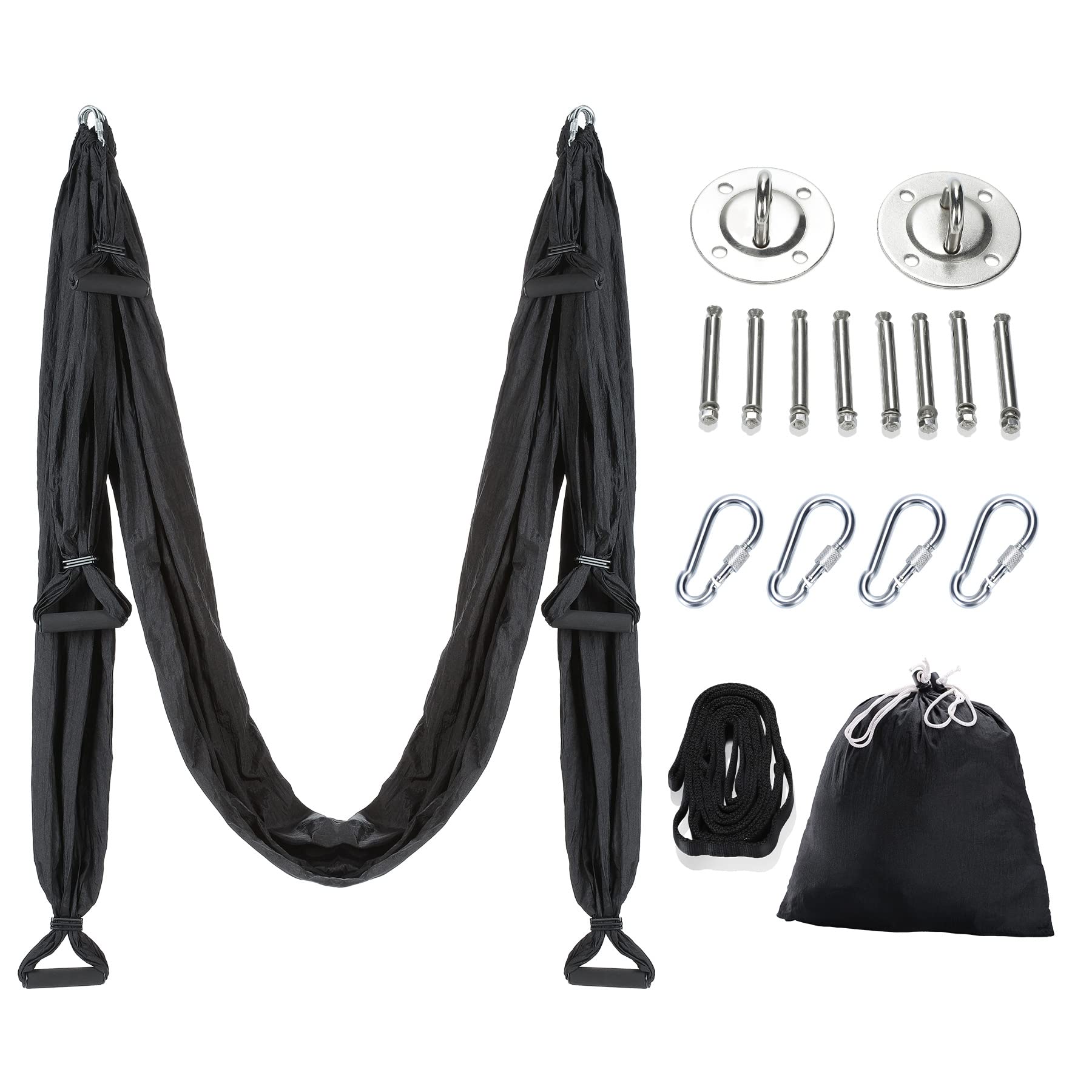 Photo 1 of CO-Z Aerial Yoga Swing Hammock | Trapeze Set with Ceiling and Door Mounts, Hanging Straps, Hanging Kits | Silk Bodyfly Yoga Inversion Swing | Air Flying Swing for Aerial Exercise, Black