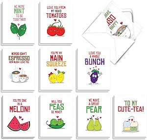 The Best Card Company - 20 Note Cards Blank Assortment (4 x 5.12 Inch) (10 Designs, 2 Each) - Yummy Puns AM5659OCB-B2x10