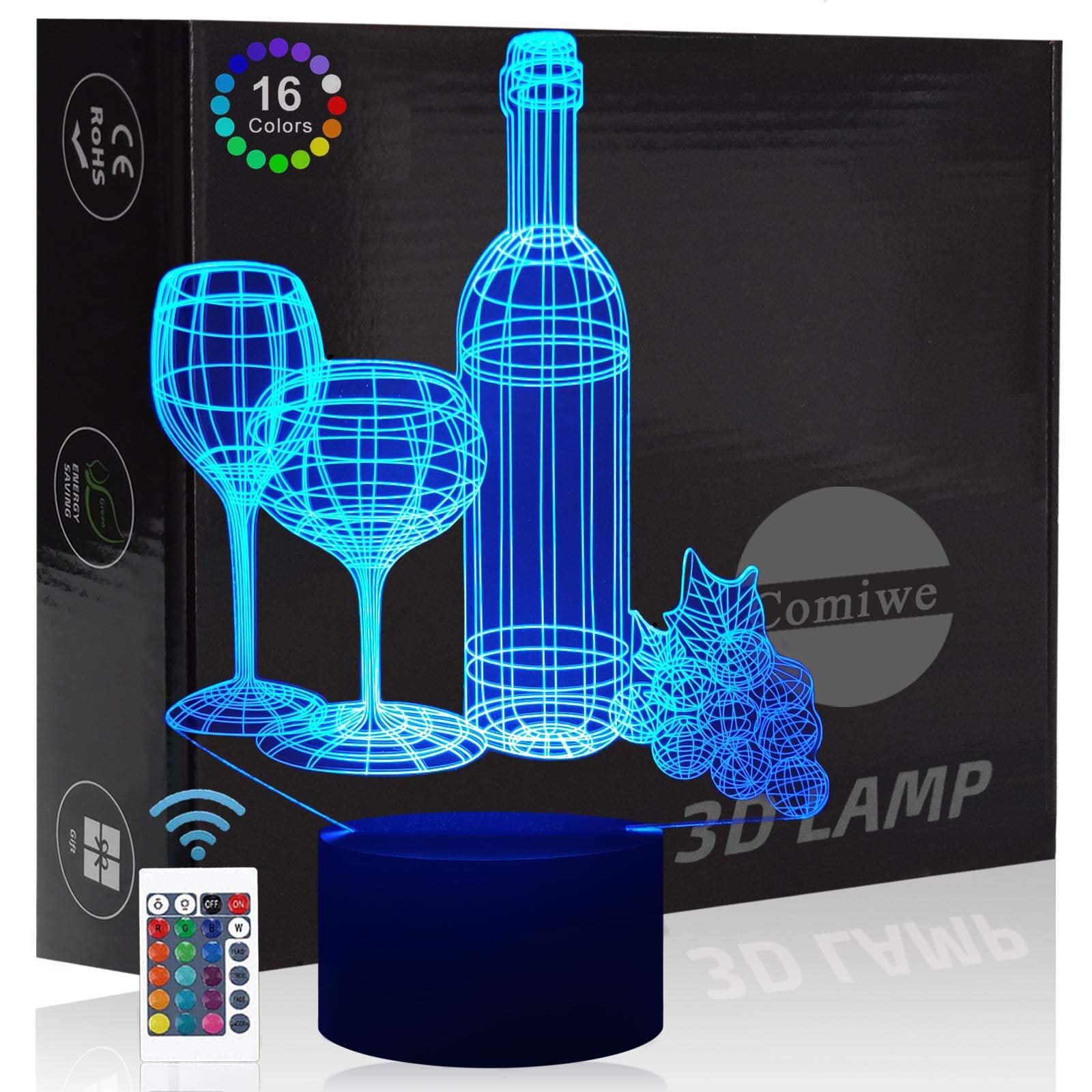 Comiwe Wine Glass 3D Illusion Night Light Toys,16 Colours Change Smart Touch & Remote Control,Home Decor LED Bedside Table Desk Lamp,Christmas Birthday Gift for Girls Boys Kids Adults Friends & Family