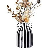 Black and White Stripe Vases for Home Décor,Mid Century Modern Small Black White Checkered Vases with Handle for Flower&Pampas Grass Table Centerpiece,Bedroom,Living Room,Bathroom