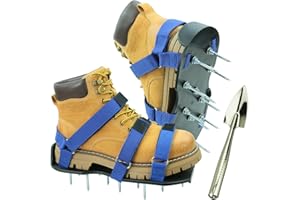 MILLUXXI Lawn Aerator Shoes with Hook & Loop Straps for Effectively Aerating Lawn Soil, One Size Fits All Free-Installation Heavy Duty Spiked Sandals Shoes for Yard Garden Patio Grass with Shovel Blue