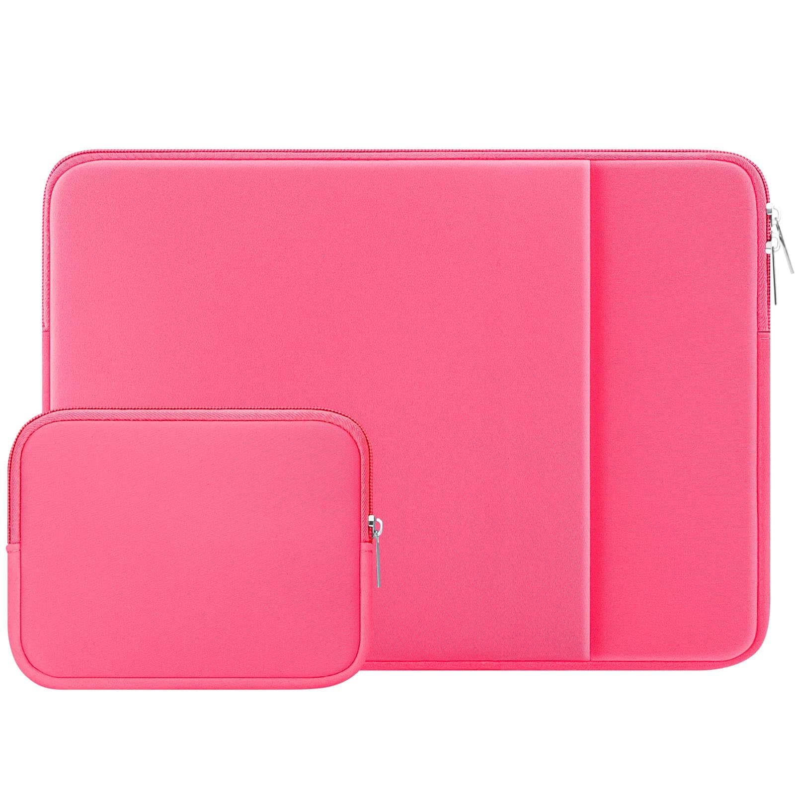 RAINYEAR 15 Inch Laptop Sleeve Case with Pocket & Accessories Pouch, Compatible with New 15.4 MacBook Pro Touch Bar Specially for Model A1938 A1707 A1990, 15" Notebook Computer Chromebook(Bright Pink)