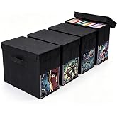 Chumia 4 Pcs Comic Book Storage Box with Lid Comic Short Box, Black | 15.4 x 7.5 x 11.4", Hold 150 Comics, Collapsible Stackable Storage Bins Magazine Organizer with Clear Window Container Holder
