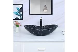 Davivy 24.5'' X 13.8'' Marbling Matte Black Oval Vessel Sink with Pop Up Drain,Boat Shape Bathroom Vessel Sinks,Bathroom Sinks Above Counter,Counter top Sink,Ceramic Vessel Sinks for bathrooms