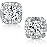 1-4CT Moissanite Stud Earrings, Halo Square D Color Ideal Cut 925 Sterling Silver Earrings for Women with Certificate of Authenticity