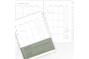 ZICOTO Beautiful 2026-2027 Monthly Planner Inserts for 6 Ring Binders – Durable A5 Paper Refill Set 5.7" x 8.3" - Refills Incl. Tabs & Yearly, Monthly Calendar Spreads - From December 2025 - December 2027