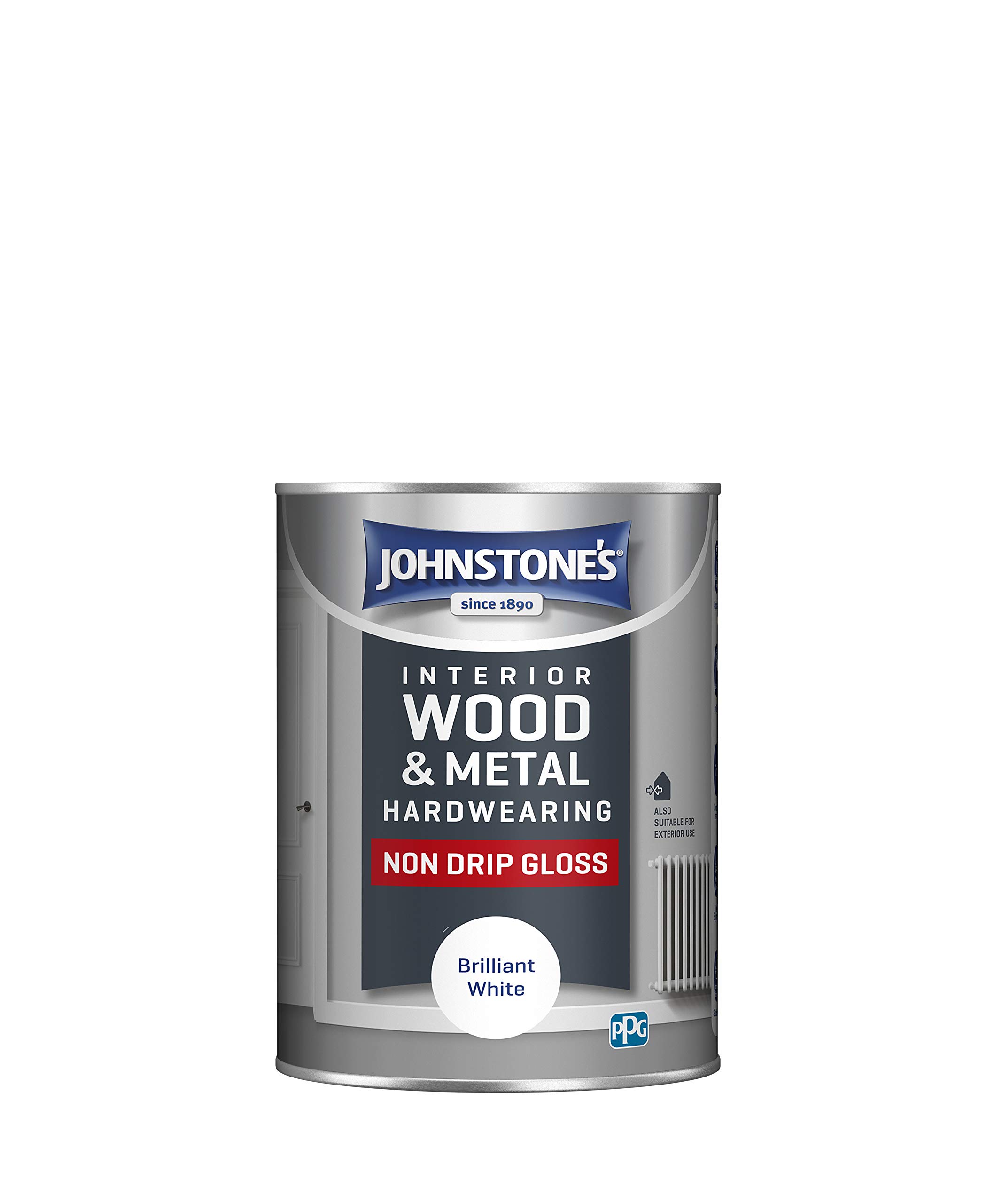 Johnstone's - Interior Wood & Metal Hardwearing - Brilliant White - High Sheen - Non Drip - Gloss Finish - Suitable Paint Interior & Exterior - Dry in 16-24 hours - 17m2 Coverage per Litre - 1.25L