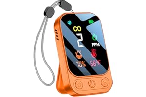 HAKINAKU Portable Carbon Monoxide Detectors [3-in-1] Mini Size CO Monitor with Kickstand & Lanyard Gas Alarm [CO Temperature Humidity Sensor] for Indoor Outdoor Camping Travel RV Hotel (Orange)