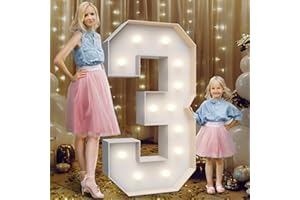 TEEBLOOM 4FT Marquee Light Up Numbers 3,Party Decoration Large Marquee Light Up Letters with Weighted Water Bag,Pre-cut Foam Board Set Can Be Used for Birthdays,Weddings,Baby Anniversaries