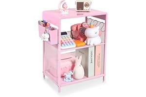 Gugsey Nightstand, End Table with Hooks and Holder, Kids Nightstand for Bedroom, Toddler Bedside Table, Small Pink Desk for Girls, Coffee Table for Living Room, Dorm, Office (Pink)