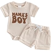 Amiblvowa Newborn 0 3 6 9 12 Months Baby Boy Summer Clothes Letter Print Romper Short Sets Waffle Knit 2 Piece Infant Outfits
