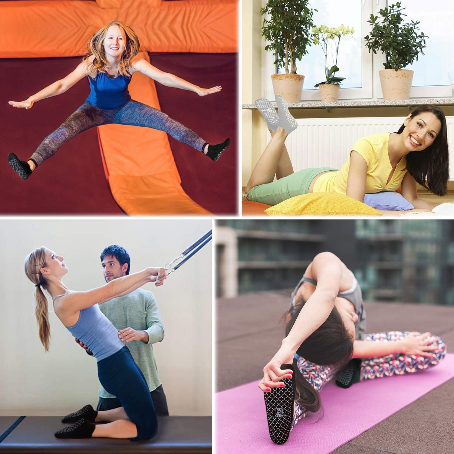 unenow Unisex Non Slip Grip Socks with Cushion for Yoga, Pilates, Barre, Home & Hospital : Clothing