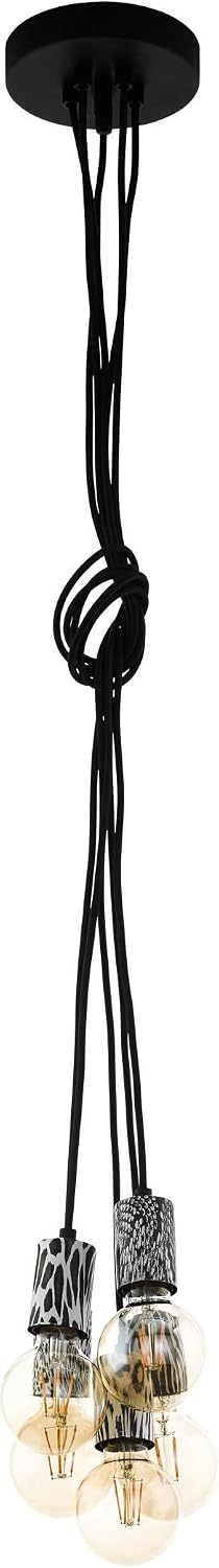 EGLO Coulsdon Pendant Light 5-Bulb Vintage Industrial Pendant Light Steel and Foil in Black, White, Animal Print - Image 3