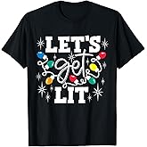 Let's Get Lit Drinking Santa Hat Christmas Lights Funny T-Shirt