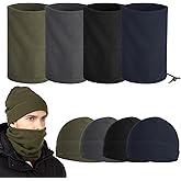 NIMBLOOM 8 Pcs Winter Neck Gaiter Beanie Hats Set for Men Women, Fleece Lined Neck Warmer Face Cover, Windproof Face Cover Neck Scarf for Skiing, Running, 4 Colors