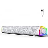 SOULION R30 Plus Bluetooth Computer Speakers, All-in-One Control Button with 6 Modes LED Lights PC Speaker, Wired USB Powered Surround Soundbar for Desktop Monitor Laptop White