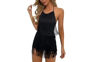 Ella Lust Sexy Backless Fringe Dress Jumpsuit - Western Country Concert Cowgirl Outfit for Women Nashville Tassel Romper