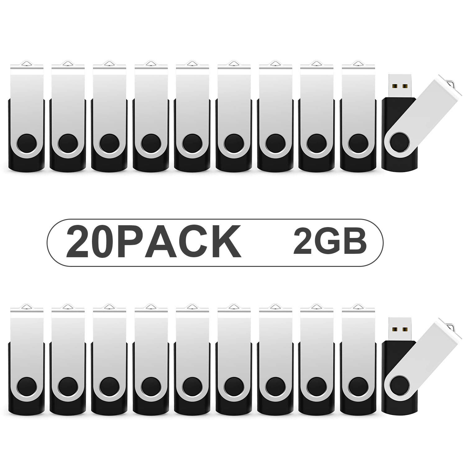 KOOTION 20 Pack USB 2.0 Thumb Drive - 2 GB Memory Stick (Black)