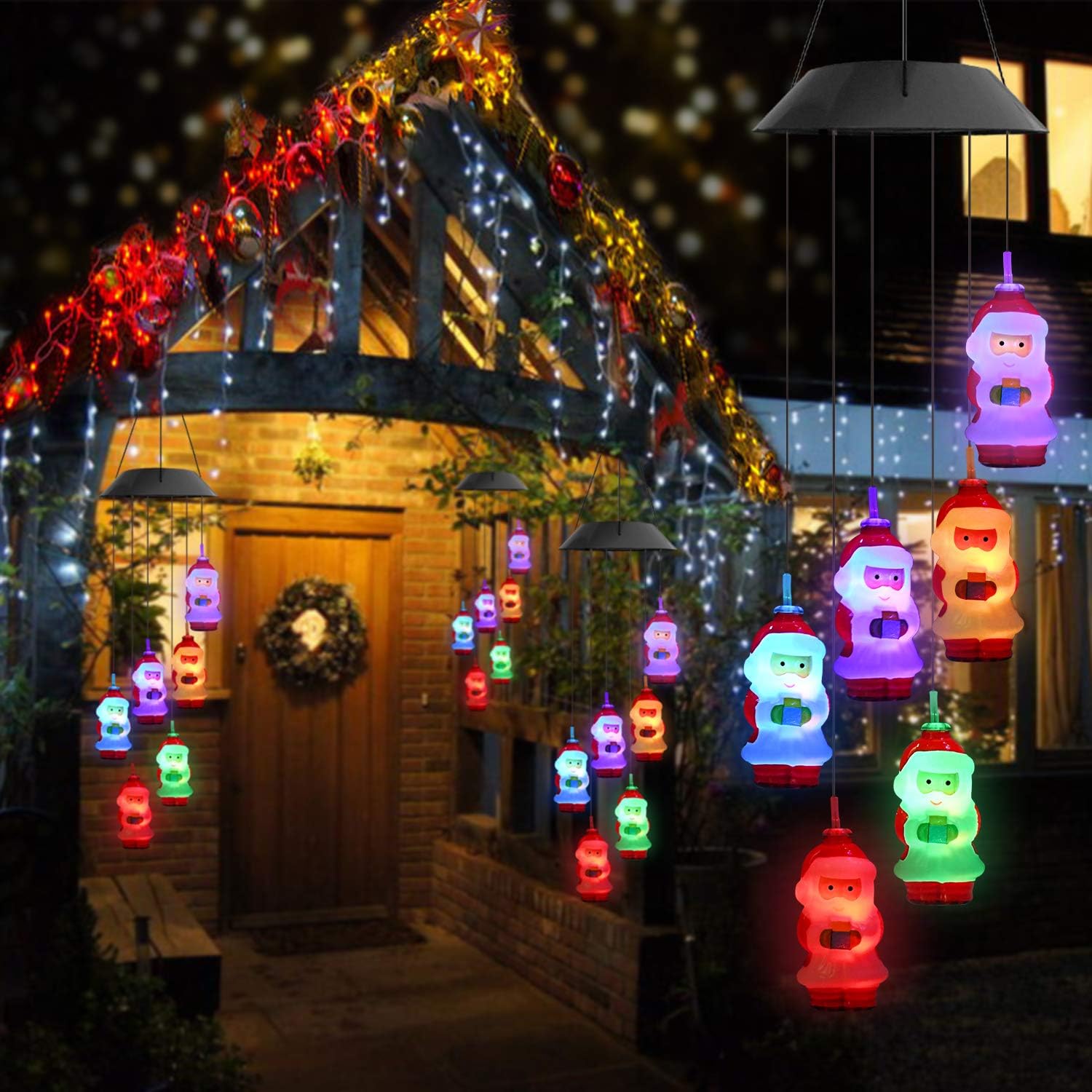 Lampelc Solar Christmas Wind Chimes, Color Changing Christmas Santa