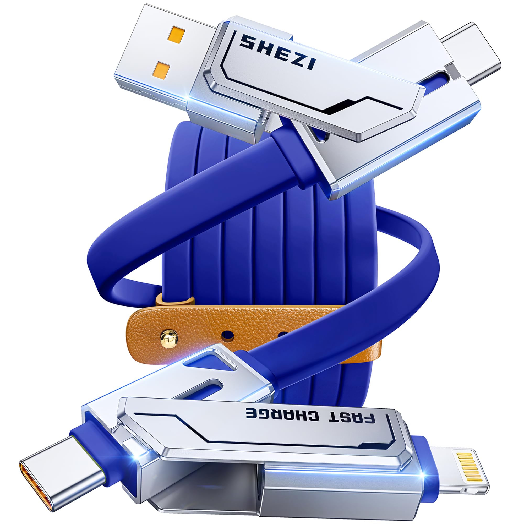 Photo 1 of [2025 Upgrade] 4-in-1 USB C Cable 60W 5FT Compatible With Lightning Cable [Fast Charging & Data Transfer] Flat Type C/A to C/L Cord for iPhone/iPad, Multi Charger Wire Combo for All Devices (Blue)