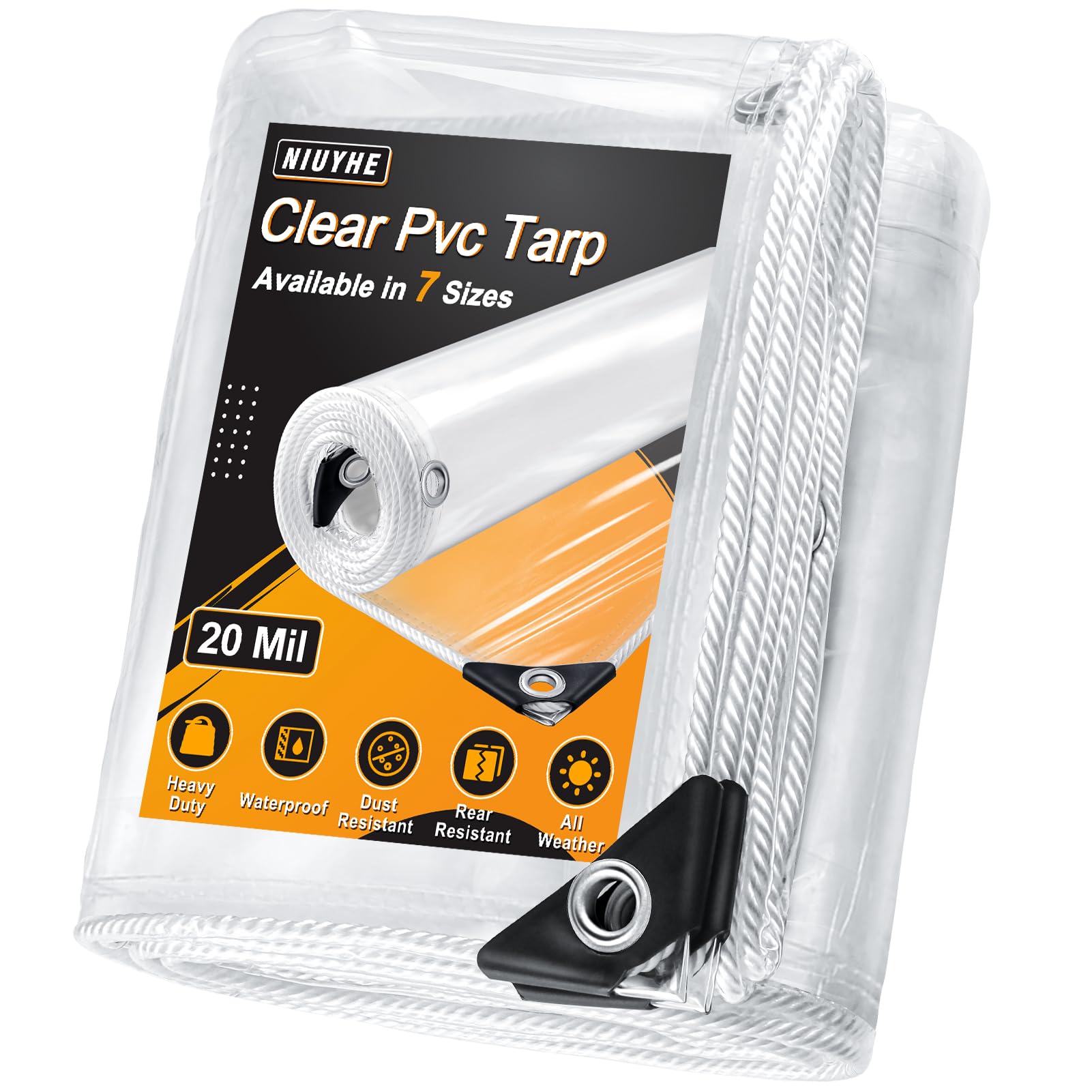 Photo 1 of 20Mil Clear tarps with Grommets, 10'x16' PVC Plastic Transparent Tarpaulin with Reinforced Edge for Home Garden, Camping, Chicken Coops Cover, Outdoor Clear Vinyl Tarps Heavy Duty Waterproof