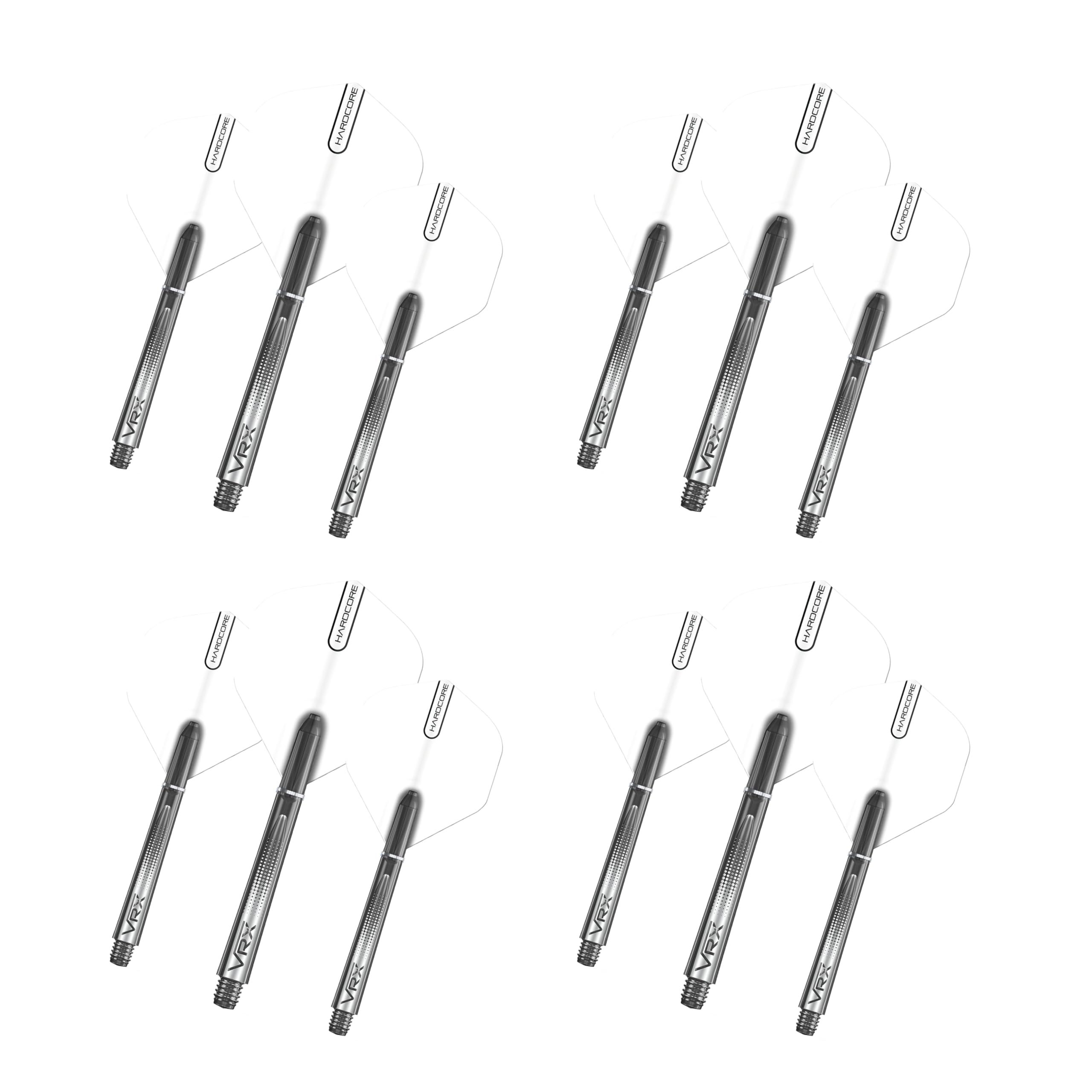RED DRAGON Dart Flights and Shafts (Stems) Combo Set - White Hardcore Flights and VRX Black Shafts