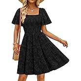 ZESICA Women's Summer Boho Floral Mini Dress 2026 Casual Short Sleeve Square Neck Swing Beach Vacation Sundress