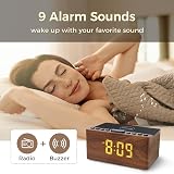 ANJANK Bedside Wooden FM Radio Alarm Clock with Wireless Charger 5W-10W view 7