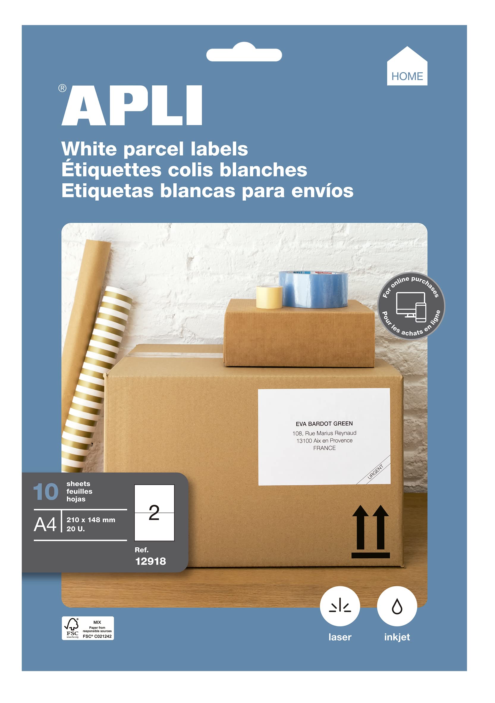 APLI 10 Sheets of Permanent Labels 210.0 x 148.0 mm 12918