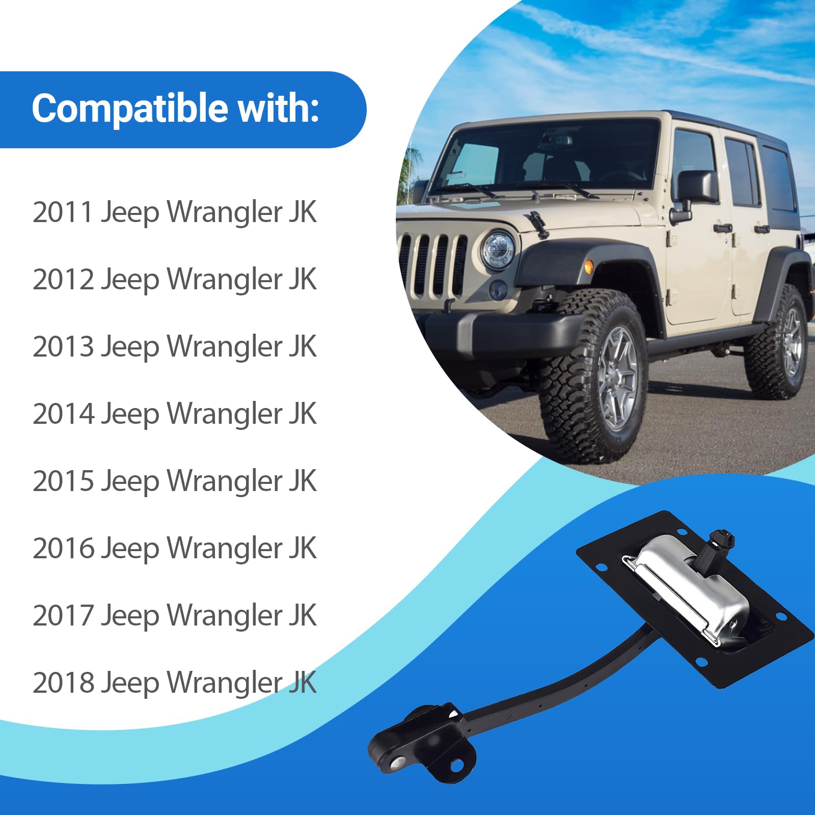 Condition photo showing New/Like New for automkt rear trunk door gate tailgate check strap retaining arm fits for 2011-2018 jeep wrangler jk
