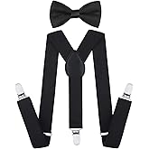 AWAYTR Child Kids Suspenders Bowtie Set - Adjustable Suspender Set for Boys and Girls