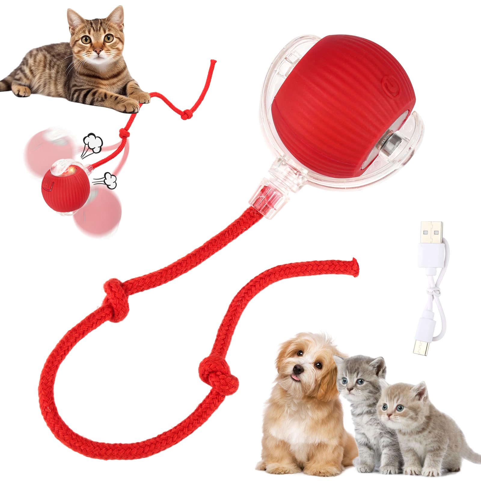 LYYDHWBN Interactive Dog & Cat Ball Toys - Electric 360° Chase Mate Ball, Smart Rolling for Large & Small Pets (Red)