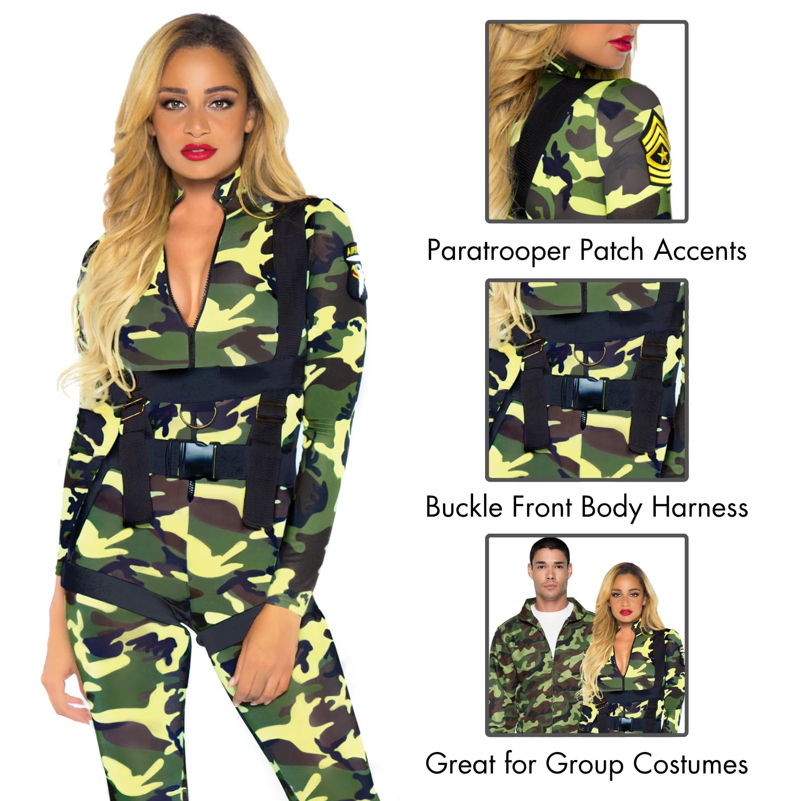 Leg Avenue Women's 2 Pc Pretty Paratrooper Costume with Jumpsuit, Body Harness