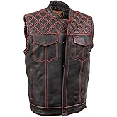Milwaukee Leather Men’s Leather Club Vest – Paisley Lining, Contrast Stitch, Patch Ready Back, Storage Pockets