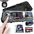 PRUVEEO 2K Mirror Dash Cam 3 Channel,Rear View Mirror Camera,Dash cam Front and Rear Inside,12'' Full Touch Screen, IR Night Vision,GPS,Parking Assistance,Free128GB Card