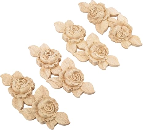 Amazon 4枚入り 木彫りデカールコーナー 花様式 バラ ローズ 木製アップリケ フレーム 家具装飾 ヨーロッパスタイル 家具 ドア 壁 コーナー デコレーション ホームデコ 未塗装 16 5x7cm インテリア オンライン通販