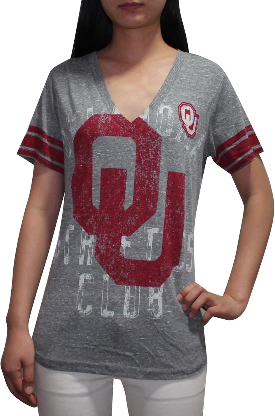 NCAA Oklahoma Sooners Womens Athletic VNeck TShirt (Vintage Look) L Grey Clothing