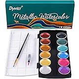 Dyvicl Glitter Metallic Watercolor Set - 12 Assorted Colors, Portable Box with Water Brush, Metallic Accents for Black Paper