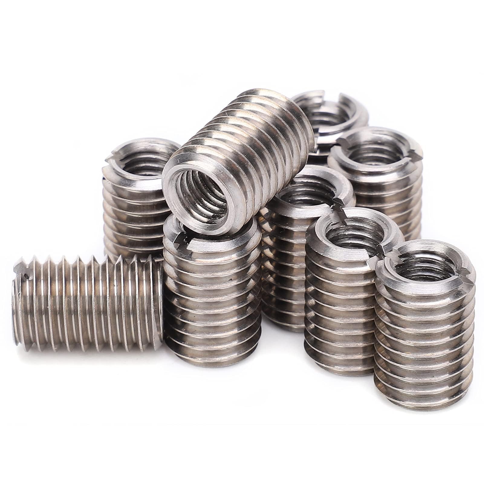 10Pcs Reducer Nuts, M8x1.25 Female M12x1.75 Male Threaded Repair Insert Nut Reducer Nut Thread Reducer M12 to M8 Thread Conversion Stainless Steel Repair Sleeve for Manufacturing Fields