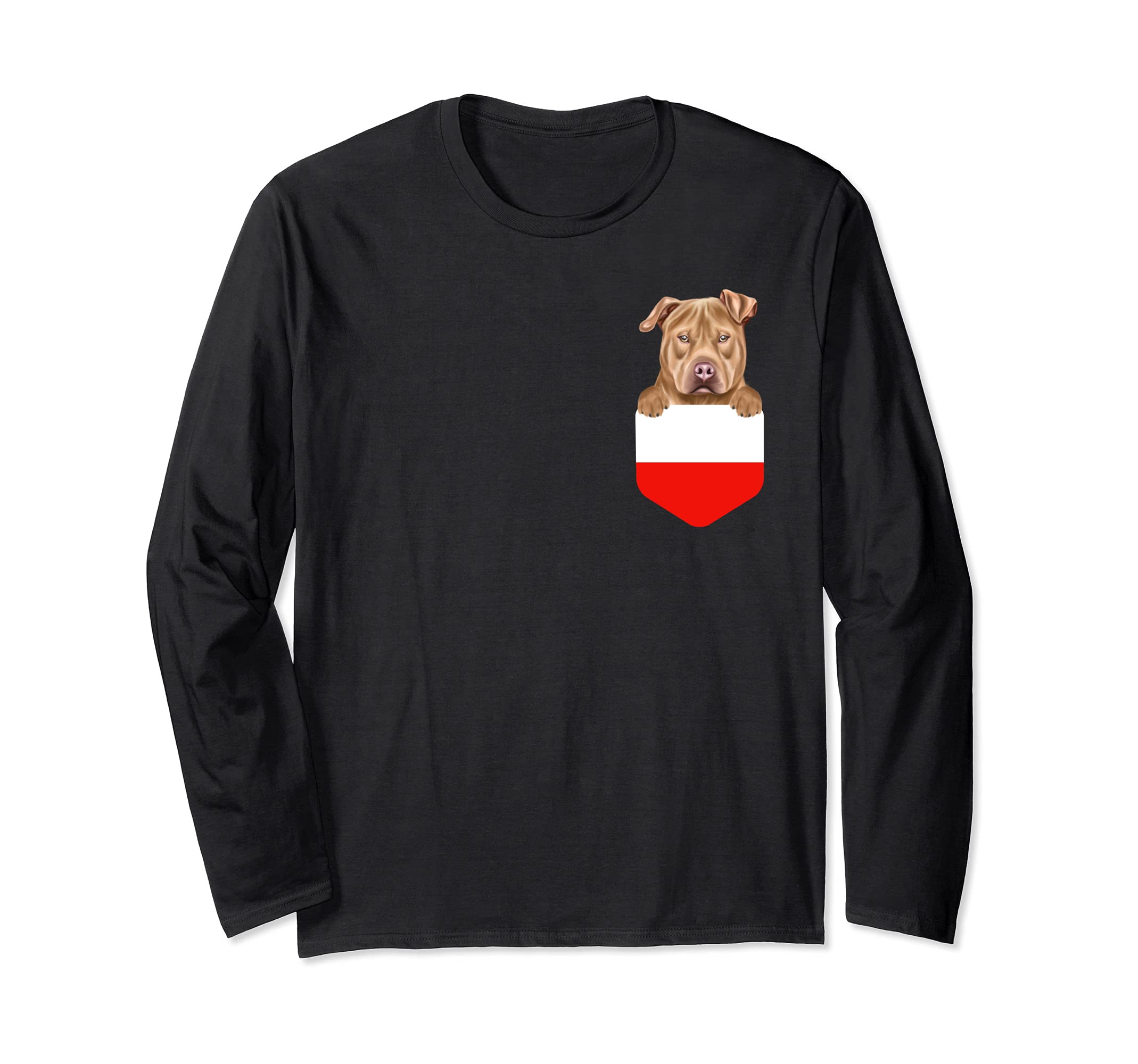 Poland Flag Usa Staffordshire Terrier Dog In Pocket Long Sleeve T-Shirt