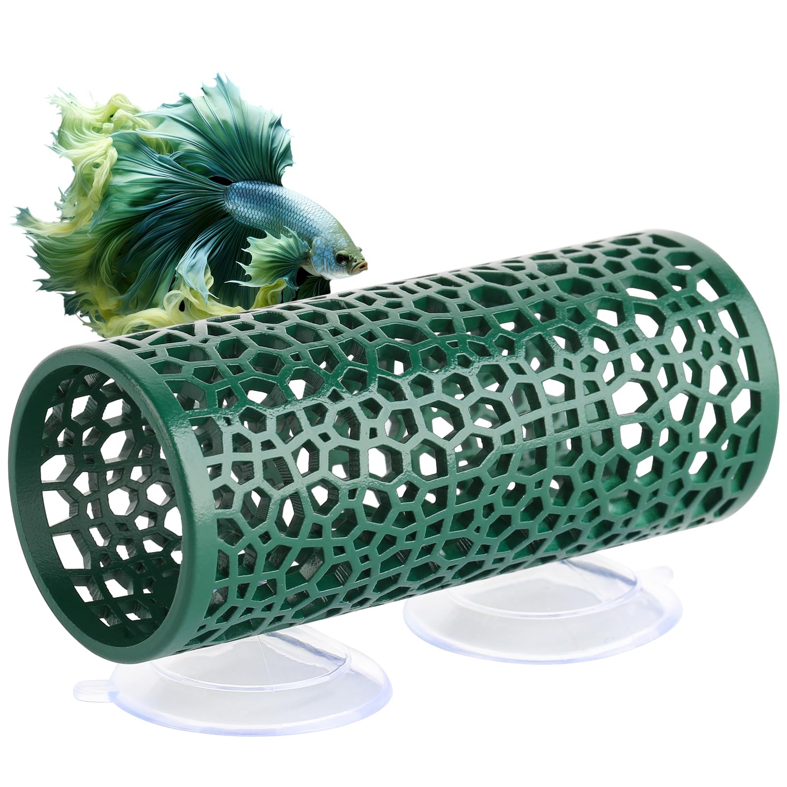 Abizoo Betta Toys,Dark Green Hollow Betta Fish Tunnel for Small Fish & Shrimp,Safe Enrichment Aquarium Decor Betta Resting Tube hammock Betta Fish Tank caves and hides shelter-Versatile for Reptiles