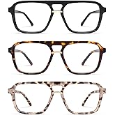 AMOMOMA 3 Pack Trendy Aviator Reading Glasses for Women Men Stylish Square Blue Light Blocking Readers AM6164